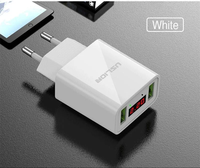 LED-Anzeige 2 USB-Ladegerät, USLION Universal-Handy-Ladegerät für iPhone iPad Samsung Xiaomi 2.2 A Max Ladewand-Ladegerät