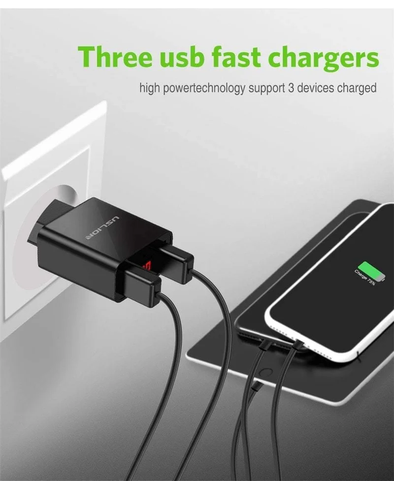 LED-Anzeige 2 USB-Ladegerät, USLION Universal-Handy-Ladegerät für iPhone iPad Samsung Xiaomi 2.2 A Max Ladewand-Ladegerät
