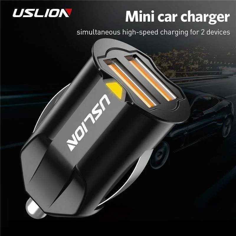 USLION 2.1A Mini-USB-Autoladegerät-Adapter Autoladegerät Handy Dual USB-Autoladegerät Auto Charge 2 Ports für iPhone Samsung
