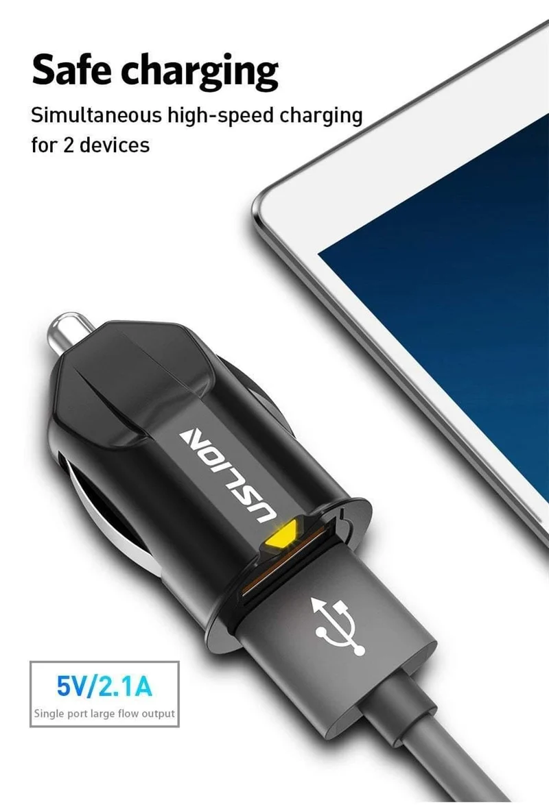USLION 2.1A Mini-USB-Autoladegerät-Adapter Autoladegerät Handy Dual USB-Autoladegerät Auto Charge 2 Ports für iPhone Samsung