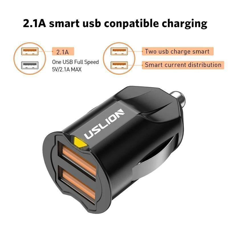 USLION 2.1A Mini-USB-Autoladegerät-Adapter Autoladegerät Handy Dual USB-Autoladegerät Auto Charge 2 Ports für iPhone Samsung