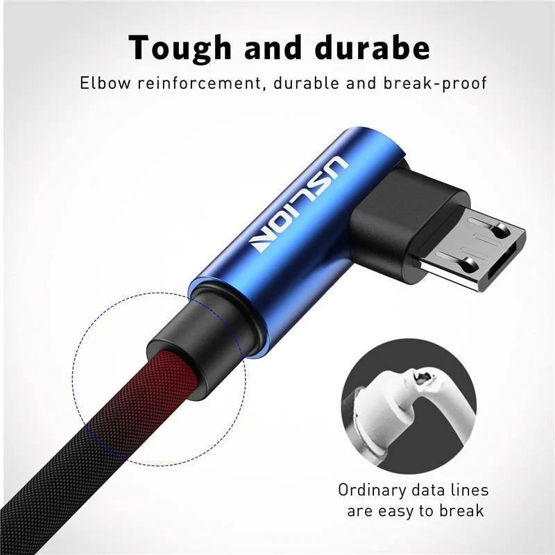USLION Micro USB Kabel 2A Schnelle Ladegerät 90 Grad Microusb Datenkabel für Samsung Xiaomi LG Tablet Handy USB Lade kabel