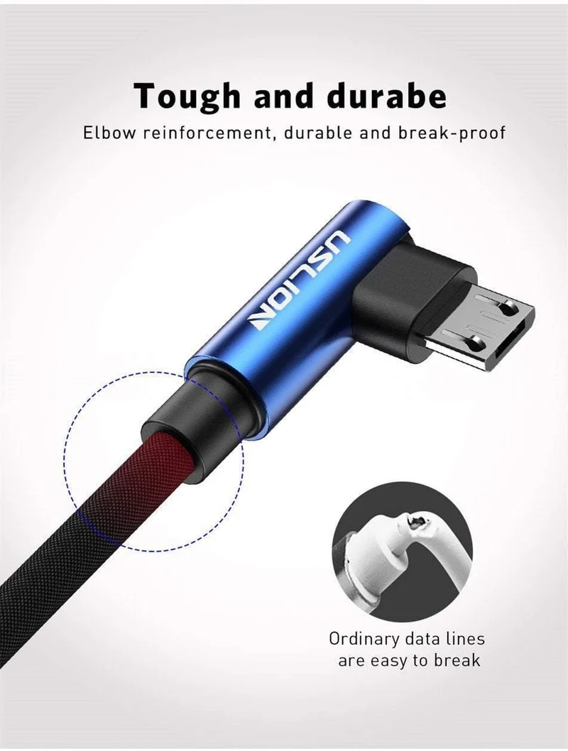 USLION Micro USB Kabel 2A Schnelle Ladegerät 90 Grad Microusb Datenkabel für Samsung Xiaomi LG Tablet Handy USB Lade kabel