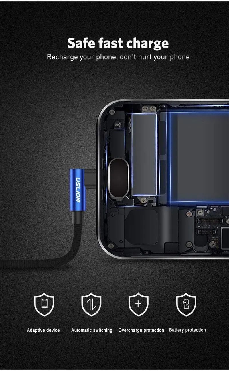 USLION Micro USB Kabel 2A Schnelle Ladegerät 90 Grad Microusb Datenkabel für Samsung Xiaomi LG Tablet Handy USB Lade kabel