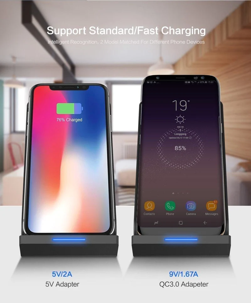 FLOVEME 10W Qi Wireless-Ladegerät für iPhone 8 X Xs für Samsung Galaxy S10 Plus S8 S9 S7 Rand Schnellladegerät Wireless Charging Dock