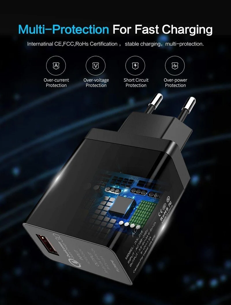 FLOVEME 18W Quick Charge 3.0 USB-Ladegerät und QC 2.0-Wandladegerät für Telefone für iPhone Samsung S8 S9 Xiaomi mi 8 Schnellladegerät für Telefon