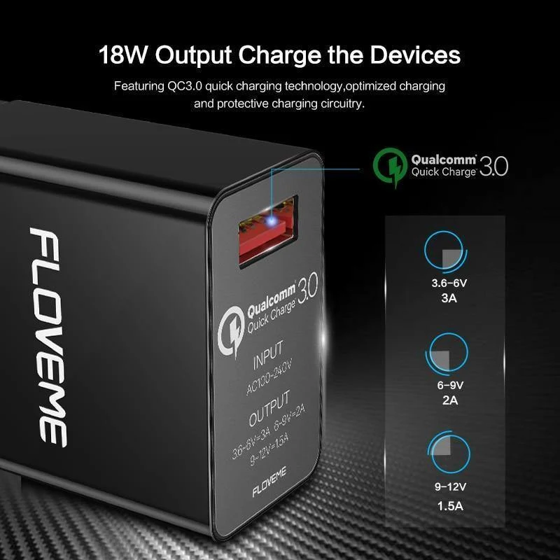 FLOVEME 18W Quick Charge 3.0 USB-Ladegerät und QC 2.0-Wandladegerät für Telefone für iPhone Samsung S8 S9 Xiaomi mi 8 Schnellladegerät für Telefon