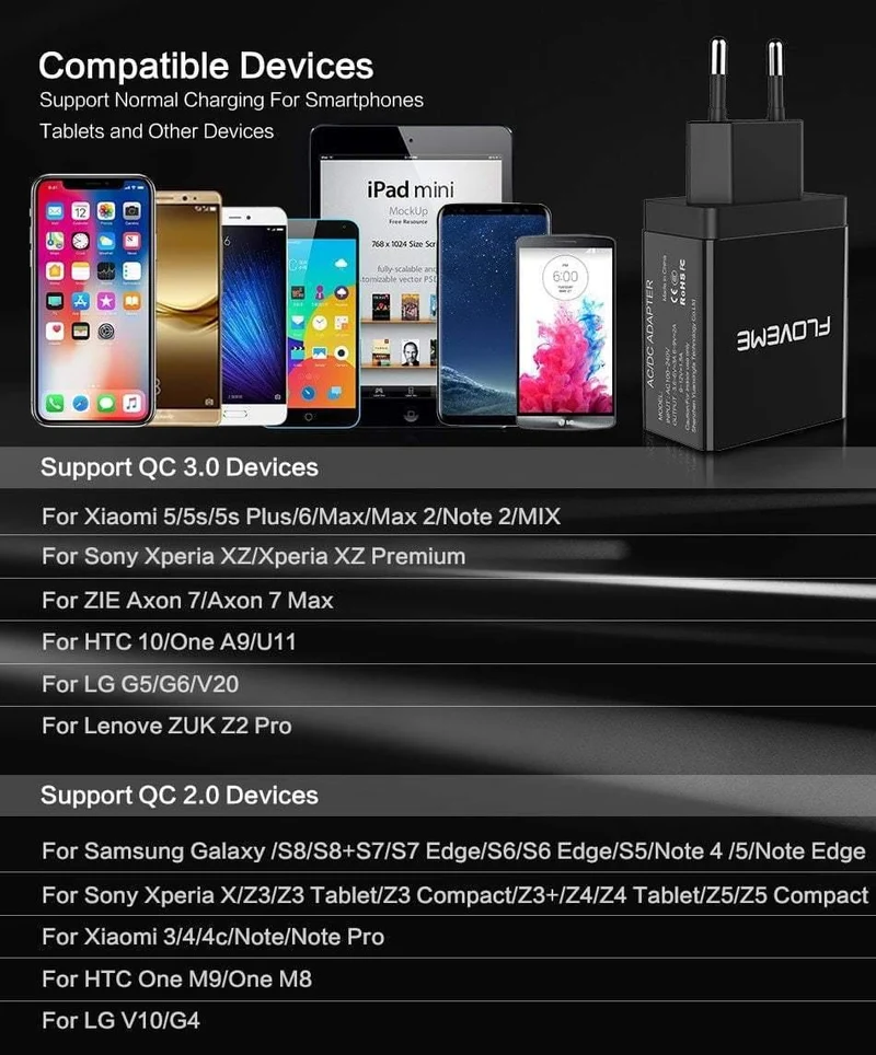 FLOVEME 18W Quick Charge 3.0 USB-Ladegerät und QC 2.0-Wandladegerät für Telefone für iPhone Samsung S8 S9 Xiaomi mi 8 Schnellladegerät für Telefon