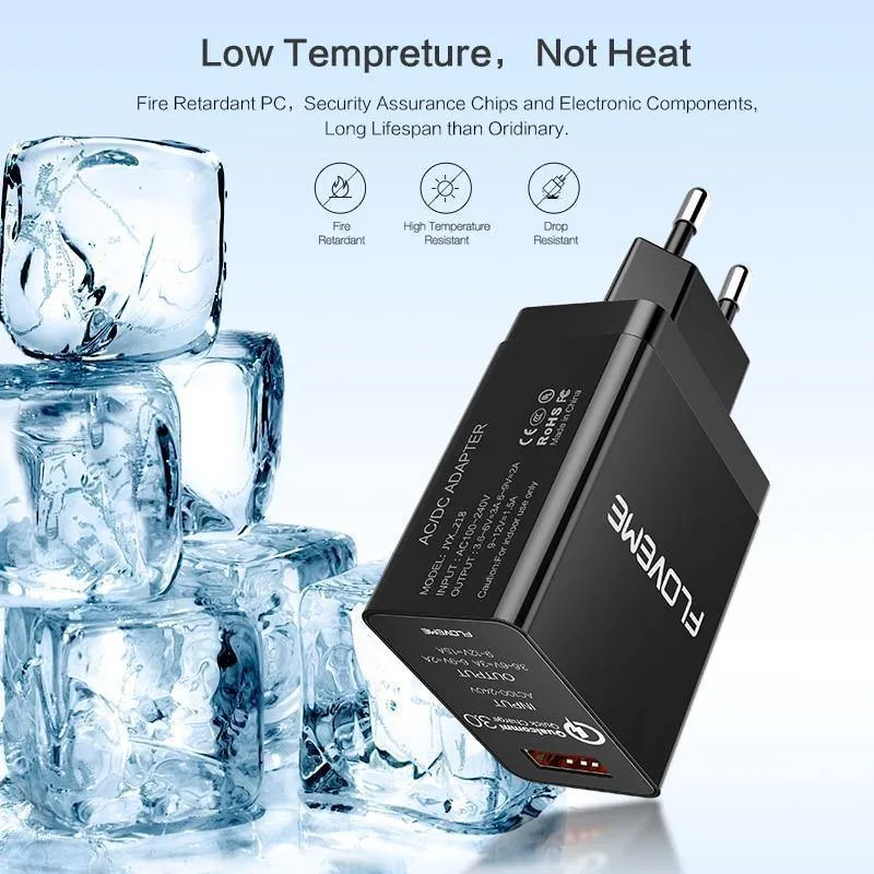 FLOVEME 18W Quick Charge 3.0 USB-Ladegerät und QC 2.0-Wandladegerät für Telefone für iPhone Samsung S8 S9 Xiaomi mi 8 Schnellladegerät für Telefon