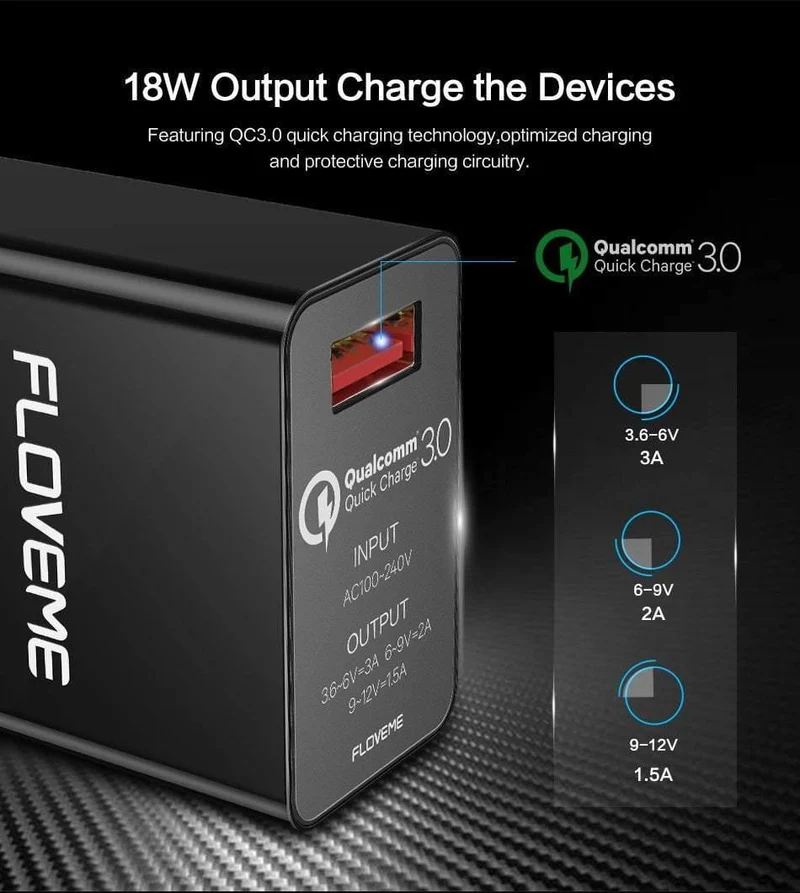 FLOVEME 18W Quick Charge 3.0 USB-Ladegerät und QC 2.0-Wandladegerät für Telefone für iPhone Samsung S8 S9 Xiaomi mi 8 Schnellladegerät für Telefon