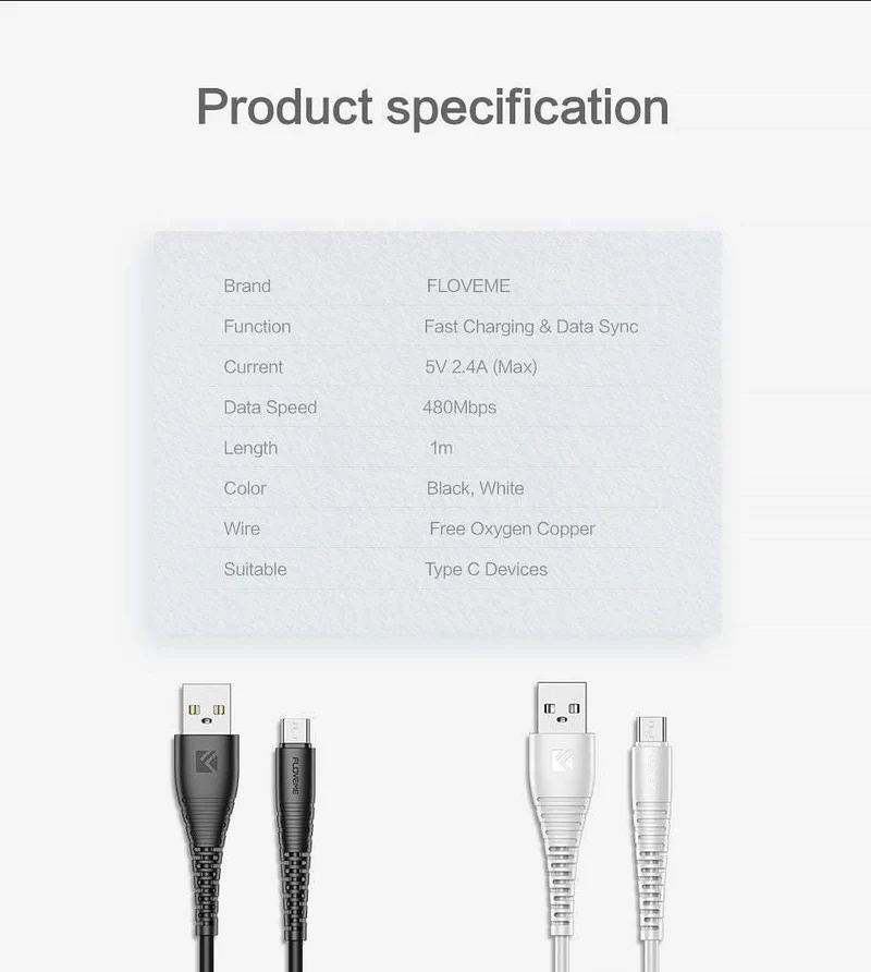 FLOVEME USB Typ C 0.3 m/1 m Hi-Tensile USB-C Kabel für Samsung S9 Hinweis 9 S8 2.4A Datenkabel Telefonladegerät für Xiaomi A2 One Plus 6