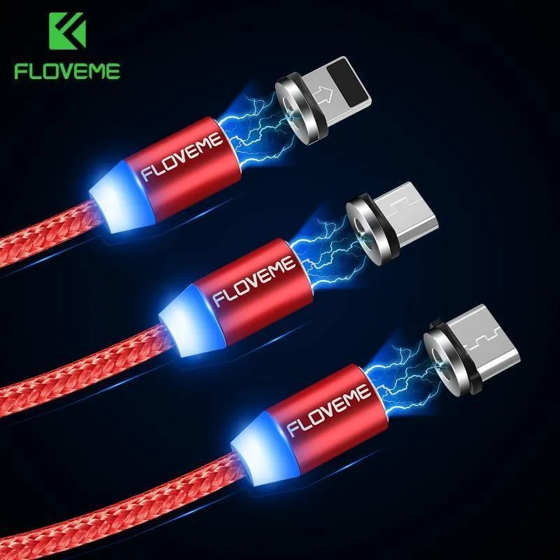 FLOVEME 1M/2M LED-Magnetkabel, Micro-USB-Kabel Typ C Magnet-Ladegerät 2A geflochtenes Telefonkabel für iPhone Xr Xs X Samsung USB C