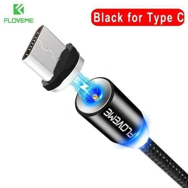 FLOVEME 1M/2M LED-Magnetkabel, Micro-USB-Kabel Typ C Magnet-Ladegerät 2A geflochtenes Telefonkabel für iPhone Xr Xs X Samsung USB C