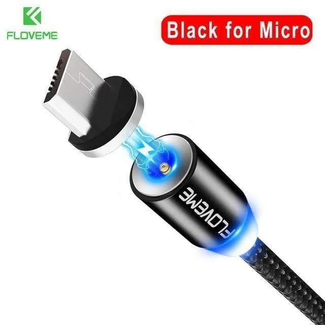 FLOVEME 1M/2M LED-Magnetkabel, Micro-USB-Kabel Typ C Magnet-Ladegerät 2A geflochtenes Telefonkabel für iPhone Xr Xs X Samsung USB C