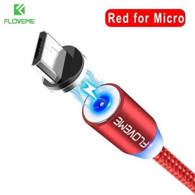 FLOVEME 1M/2M LED-Magnetkabel, Micro-USB-Kabel Typ C Magnet-Ladegerät 2A geflochtenes Telefonkabel für iPhone Xr Xs X Samsung USB C