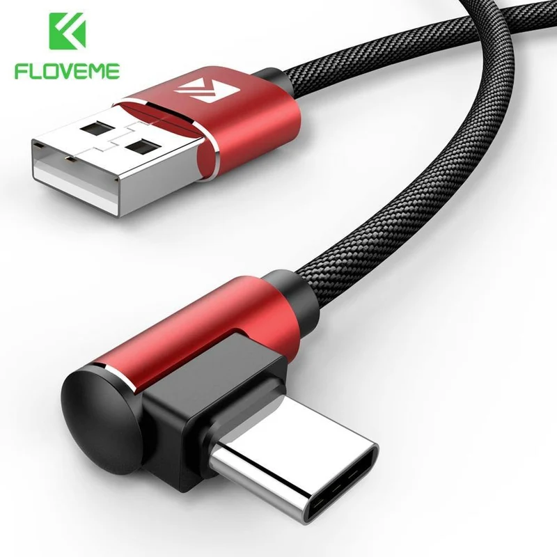FLOVEME USB Typ C Kabel Für Samsung Xiaomi Mi A2 Pocophone f1 90 Grad Daten Lade Typ-C Ladegerät Mobile telefon Kabel USB-C