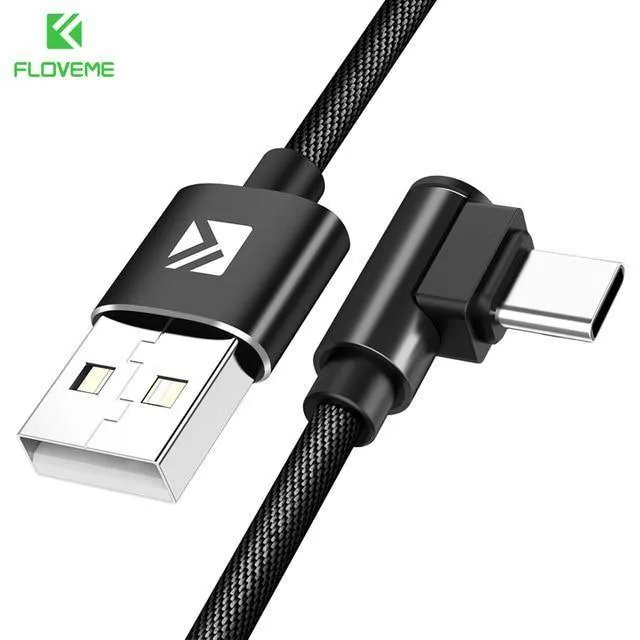 FLOVEME USB Typ C Kabel Für Samsung Xiaomi Mi A2 Pocophone f1 90 Grad Daten Lade Typ-C Ladegerät Mobile telefon Kabel USB-C