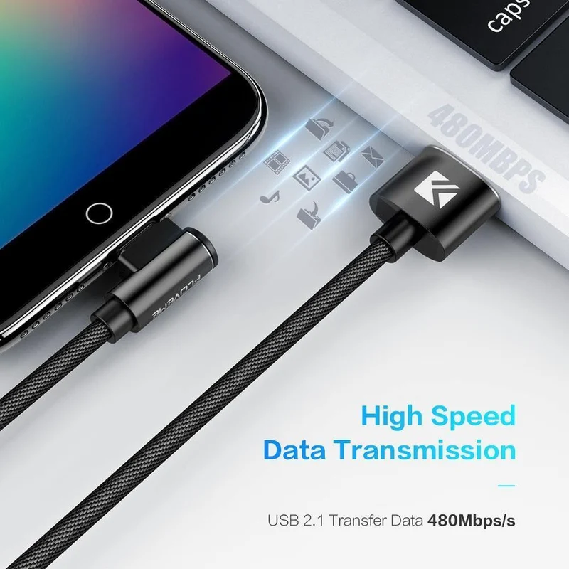 FLOVEME Micro-USB-Kabel für Xiaomi Redmi 4X Note4, 2.4A, Schnellladung, 1M, L-förmiges Handy-Ladekabel für Samsung S7 Huawei