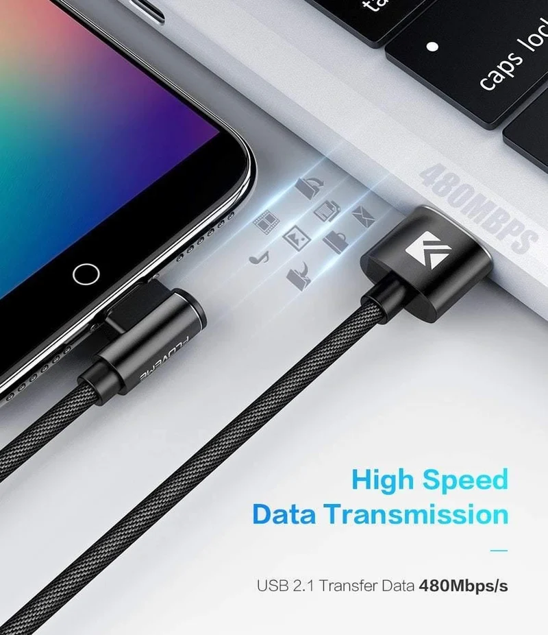 FLOVEME Micro-USB-Kabel für Xiaomi Redmi 4X Note4, 2.4A, Schnellladung, 1M, L-förmiges Handy-Ladekabel für Samsung S7 Huawei
