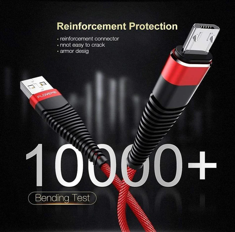 FLOVEME Hochzugfestes Micro-USB-Kabel, 1 m, geflochten, Datensynchronisation, 2A, Telefon-Ladekabel für Samsung Galaxy S7 Edge S6 Xiaomi Note 4X Cabo
