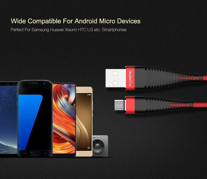 FLOVEME Hochzugfestes Micro-USB-Kabel, 1 m, geflochten, Datensynchronisation, 2A, Telefon-Ladekabel für Samsung Galaxy S7 Edge S6 Xiaomi Note 4X Cabo