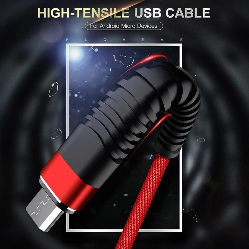 FLOVEME Hochzugfestes Micro-USB-Kabel, 1 m, geflochten, Datensynchronisation, 2A, Telefon-Ladekabel für Samsung Galaxy S7 Edge S6 Xiaomi Note 4X Cabo