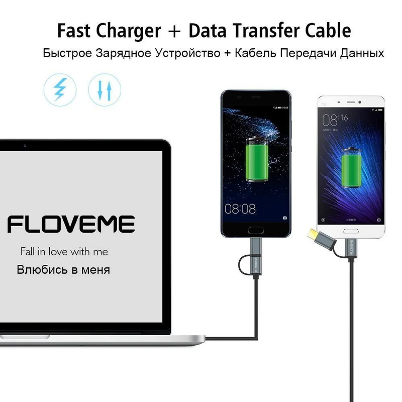 FLOVEME 2 in 1 Micro USB Kabel Typ C QC 3.0 USB-C Kabel Schnelle Ladegerät Für Samsung Galaxy S8 Xiaomi 4X android Handy Cabo