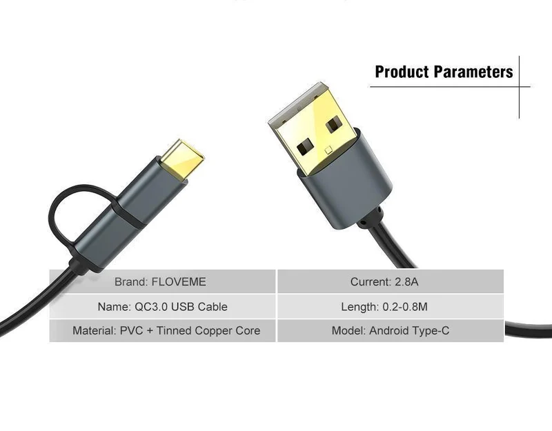 FLOVEME 2 in 1 Micro USB Kabel Typ C QC 3.0 USB-C Kabel Schnelle Ladegerät Für Samsung Galaxy S8 Xiaomi 4X android Handy Cabo