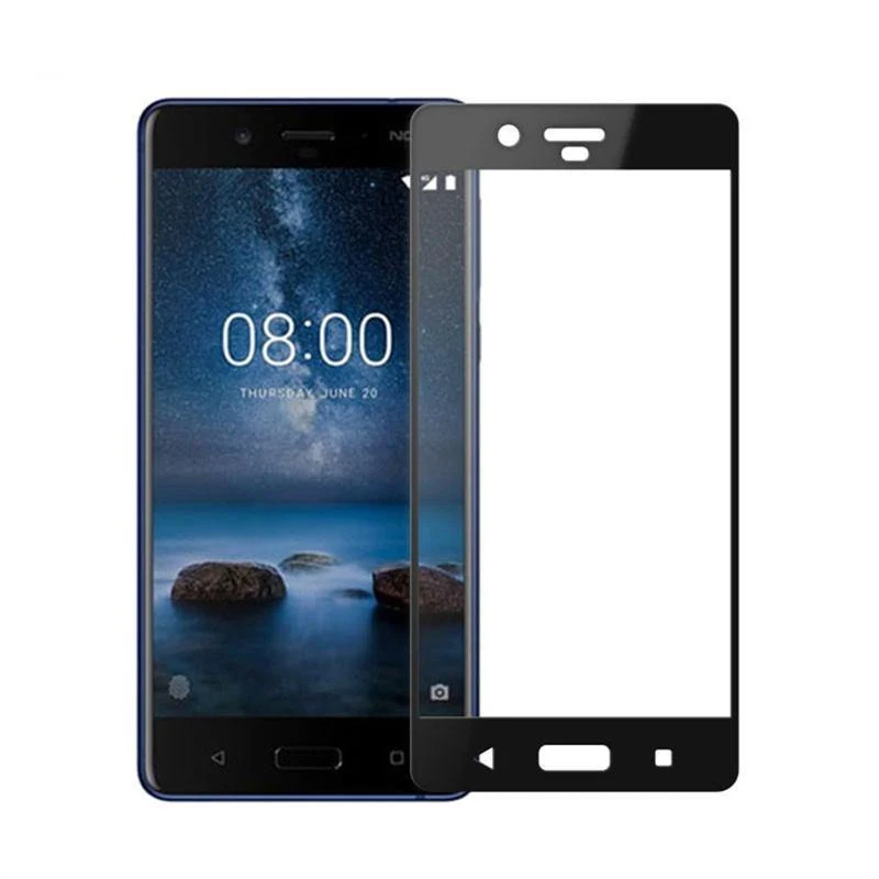 2.5D Härte gehärtetes Glas Film Displayschutzfolie gehärtetes Glas Displayschutzfolie für Nokia 8, vollständige Abdeckung (schwarz)