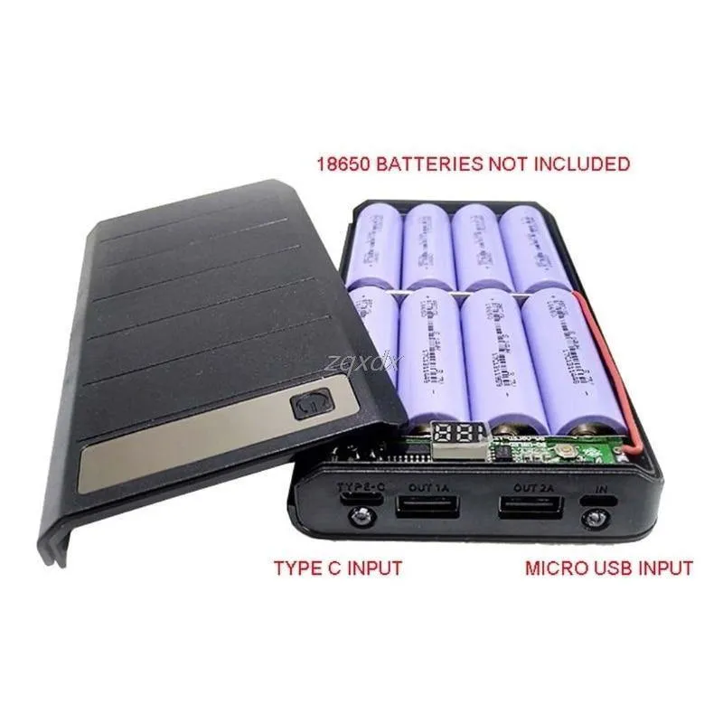 Typ C Eingang 2 USB 8x 18650 Batterie DIY Halter LED-Anzeige Energienbank Fall Box 1M Z07 Drop Ship