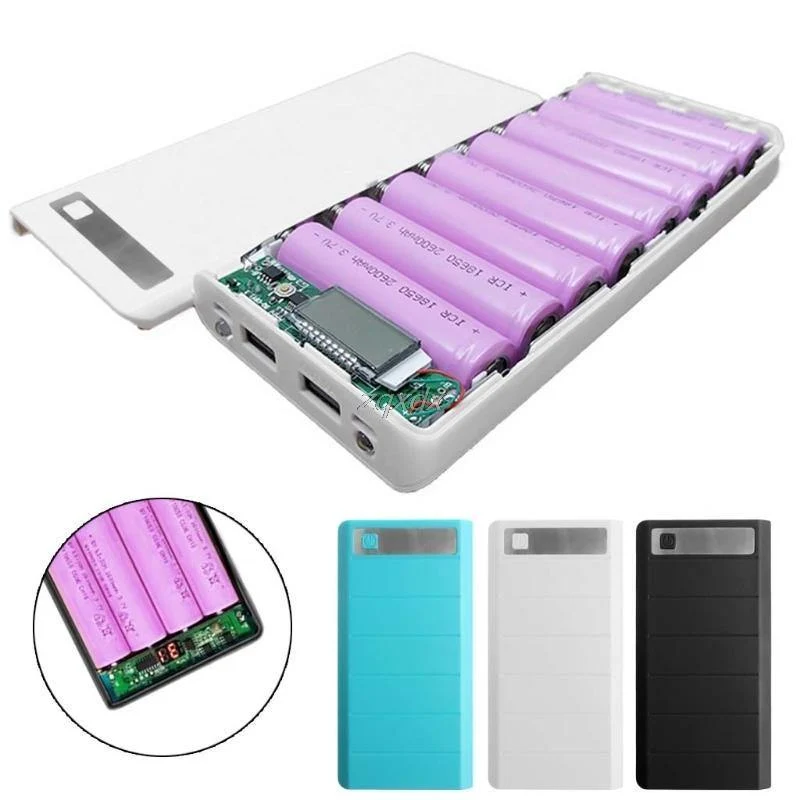 Typ C Eingang 2 USB 8x 18650 Batterie DIY Halter LED-Anzeige Energienbank Fall Box 1M Z07 Drop Ship