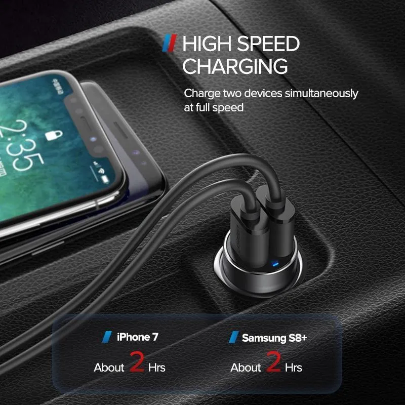Ugreen USB Auto Ladegerät für Xiaomi Mini Dual Auto-Ladegerät 3.6 EINE Universal Schnelle Handy Ladegerät für iPhone X 8 7 6S Auto Ladegerät