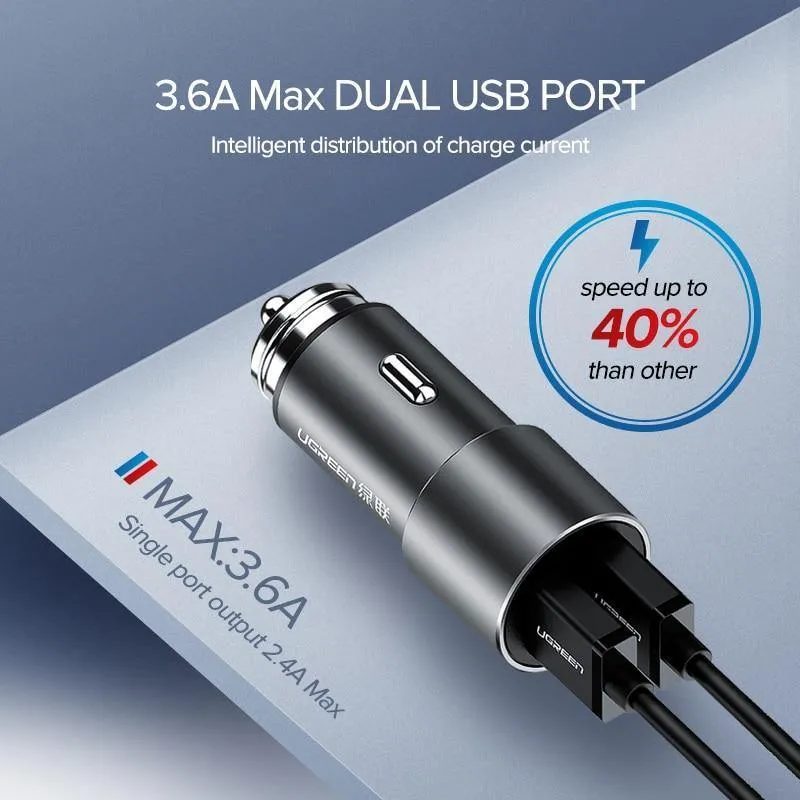 Ugreen USB Auto Ladegerät für Xiaomi Mini Dual Auto-Ladegerät 3.6 EINE Universal Schnelle Handy Ladegerät für iPhone X 8 7 6S Auto Ladegerät