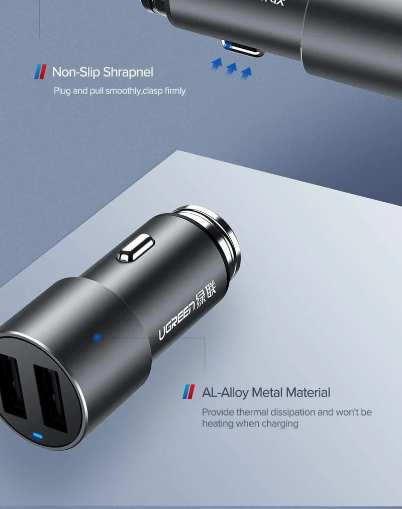 Ugreen USB Auto Ladegerät für Xiaomi Mini Dual Auto-Ladegerät 3.6 EINE Universal Schnelle Handy Ladegerät für iPhone X 8 7 6S Auto Ladegerät
