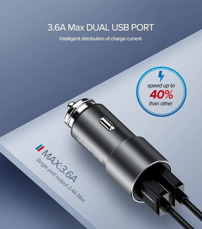 Ugreen USB Auto Ladegerät für Xiaomi Mini Dual Auto-Ladegerät 3.6 EINE Universal Schnelle Handy Ladegerät für iPhone X 8 7 6S Auto Ladegerät