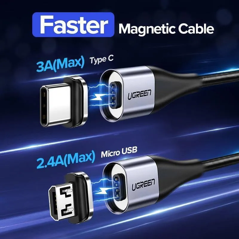Ugreen Magnetic USB-Kabel Schnellladung USB-Typ C-Kabel Magnet Ladegerät Datenladung Micro-USB-Kabel Handykabel USB-Kabel
