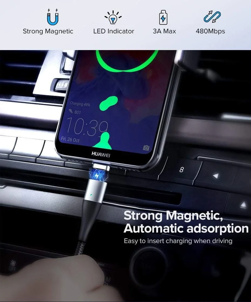 Ugreen Magnetic USB-Kabel Schnellladung USB-Typ C-Kabel Magnet Ladegerät Datenladung Micro-USB-Kabel Handykabel USB-Kabel