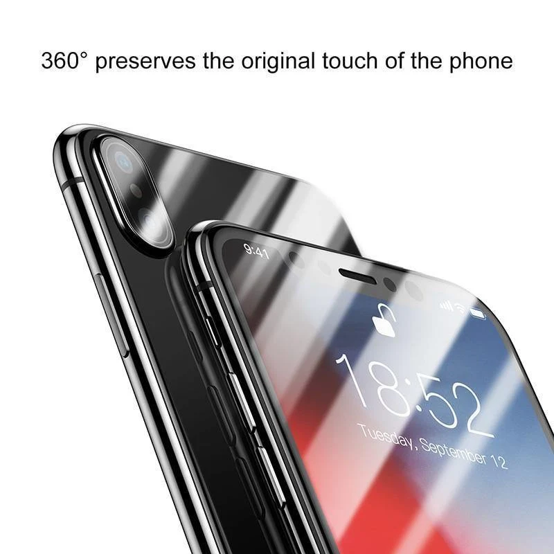 Baseus Displayschutzfolie vorne + gehärtetes Glas hinten für iPhone Xs Xs Max XR 2018 Schutzglas 9H dünnes Vollabdeckungsglas