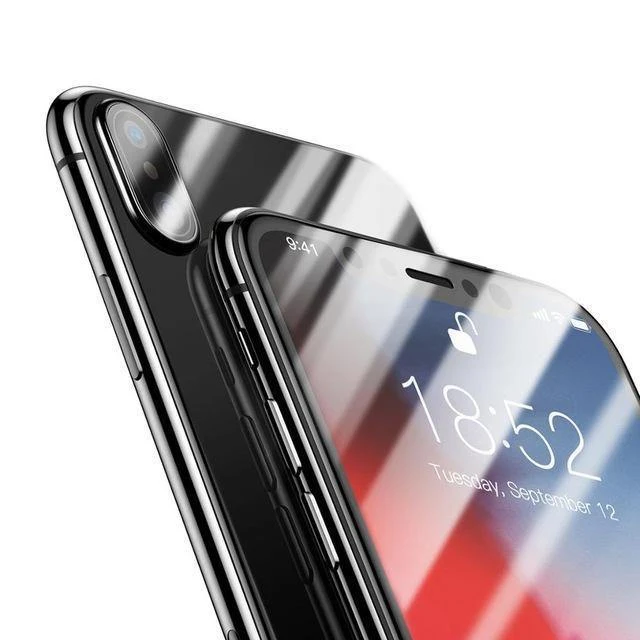 Baseus Displayschutzfolie vorne + gehärtetes Glas hinten für iPhone Xs Xs Max XR 2018 Schutzglas 9H dünnes Vollabdeckungsglas