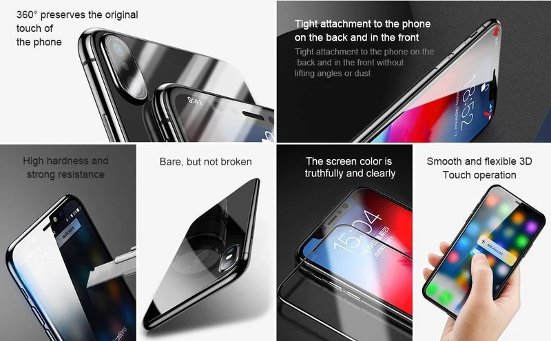 Baseus Displayschutzfolie vorne + gehärtetes Glas hinten für iPhone Xs Xs Max XR 2018 Schutzglas 9H dünnes Vollabdeckungsglas