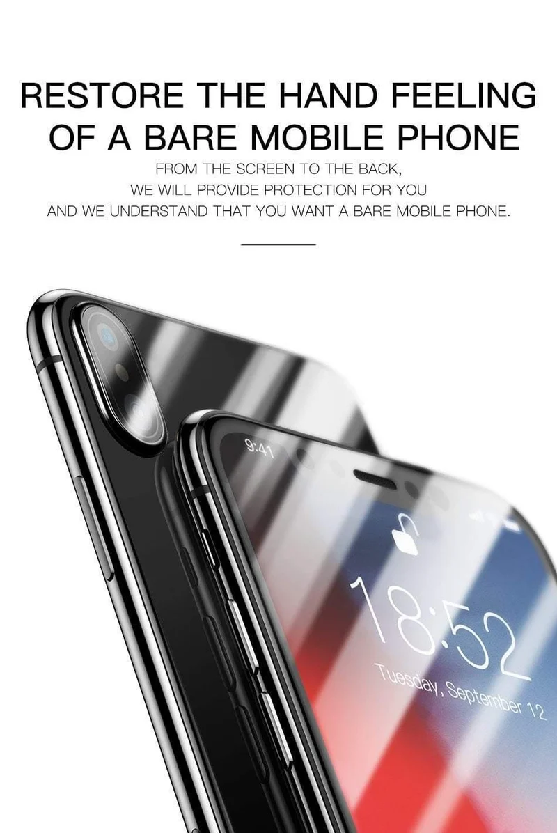 Baseus Displayschutzfolie vorne + gehärtetes Glas hinten für iPhone Xs Xs Max XR 2018 Schutzglas 9H dünnes Vollabdeckungsglas