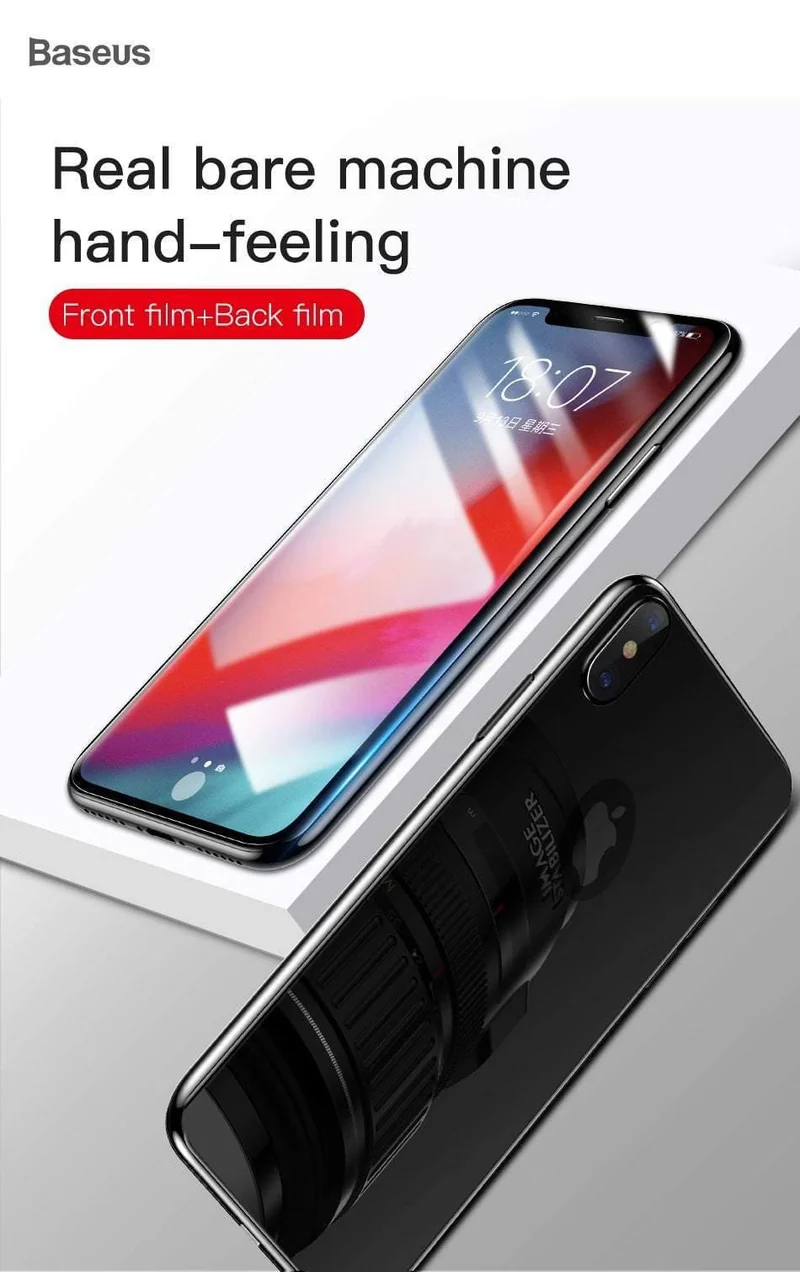 Baseus Displayschutzfolie vorne + gehärtetes Glas hinten für iPhone Xs Xs Max XR 2018 Schutzglas 9H dünnes Vollabdeckungsglas