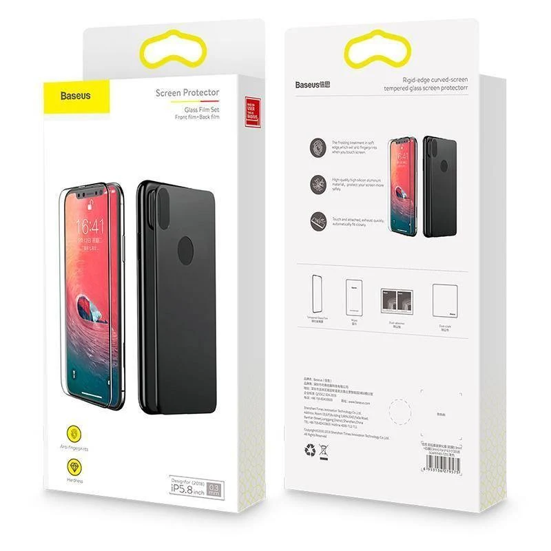 Baseus Displayschutzfolie vorne + gehärtetes Glas hinten für iPhone Xs Xs Max XR 2018 Schutzglas 9H dünnes Vollabdeckungsglas