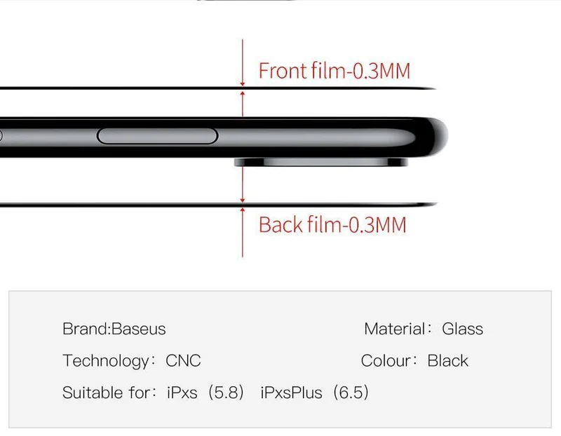 Baseus Displayschutzfolie vorne + gehärtetes Glas hinten für iPhone Xs Xs Max XR 2018 Schutzglas 9H dünnes Vollabdeckungsglas