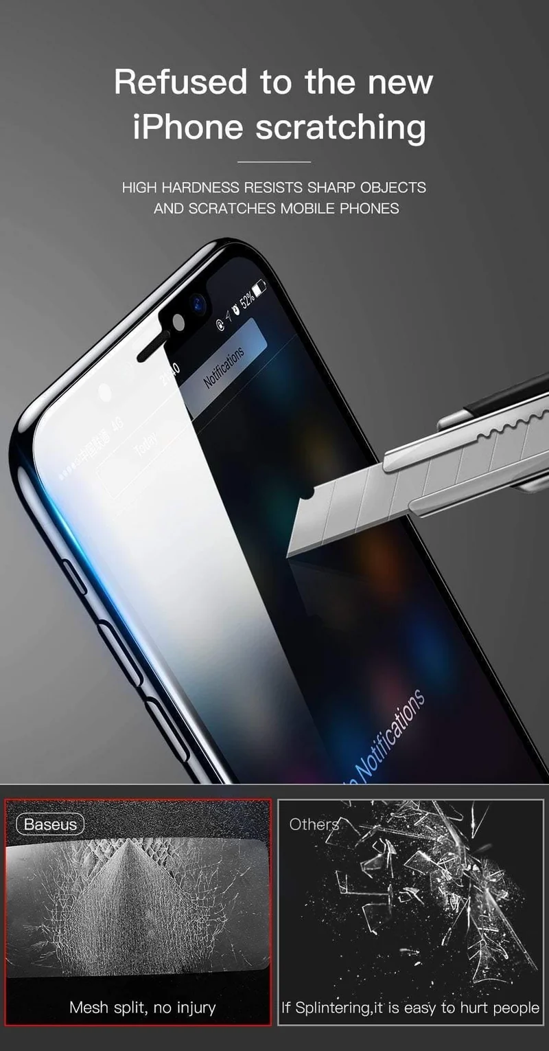 Baseus Displayschutzfolie vorne + gehärtetes Glas hinten für iPhone Xs Xs Max XR 2018 Schutzglas 9H dünnes Vollabdeckungsglas