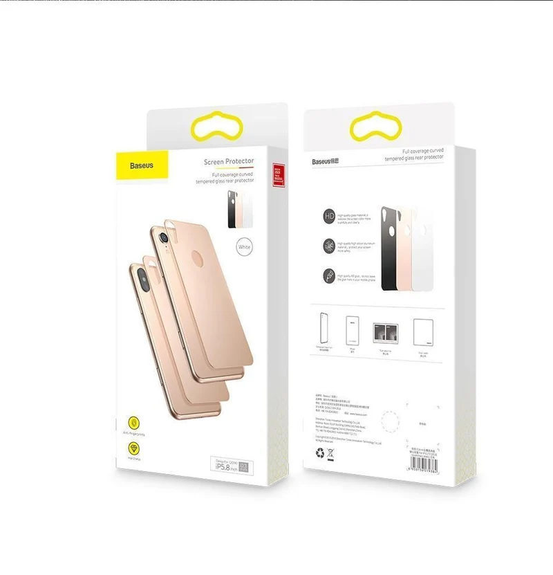 Baseus 0.3 mm Schutzglas für iPhone Xs Xs Max XR Rückfolie gehärtetes Glas ultradünn 9H kratzfeste Rückglasfolie