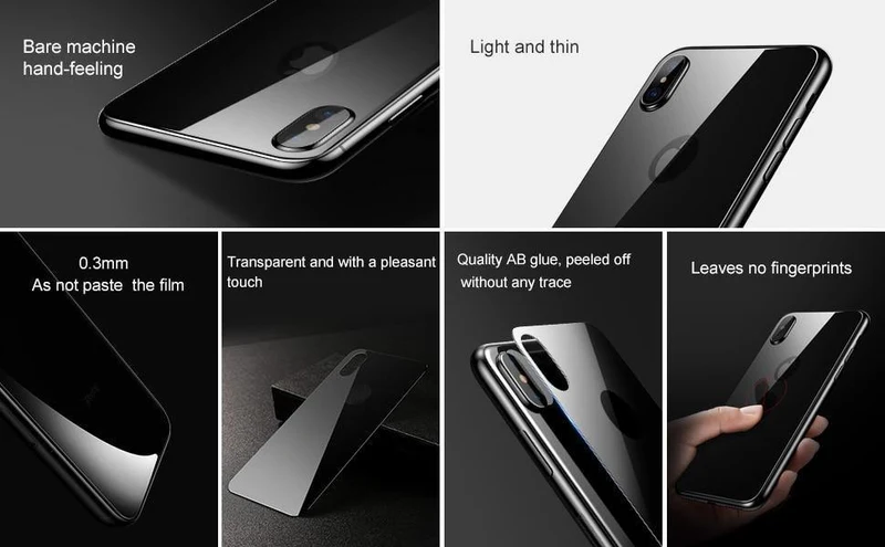 Baseus 0.3 mm Schutzglas für iPhone Xs Xs Max XR Rückfolie gehärtetes Glas ultradünn 9H kratzfeste Rückglasfolie