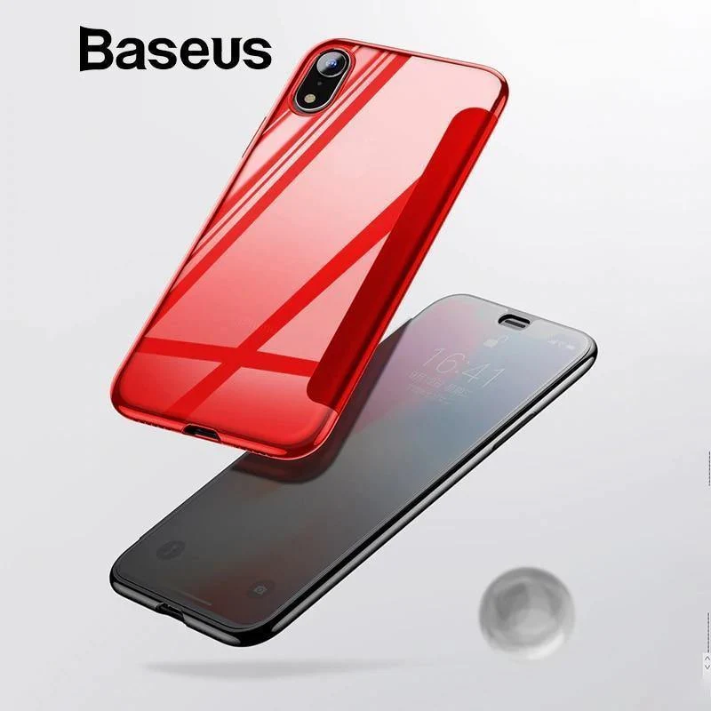 Baseus Luxus-Flip-Hülle aus gehärtetem Glas für iPhone Xs Xs Max 2018 Schicke, vollständige Abdeckung, schützende Telefonhülle für iPhone Xs XR Cover