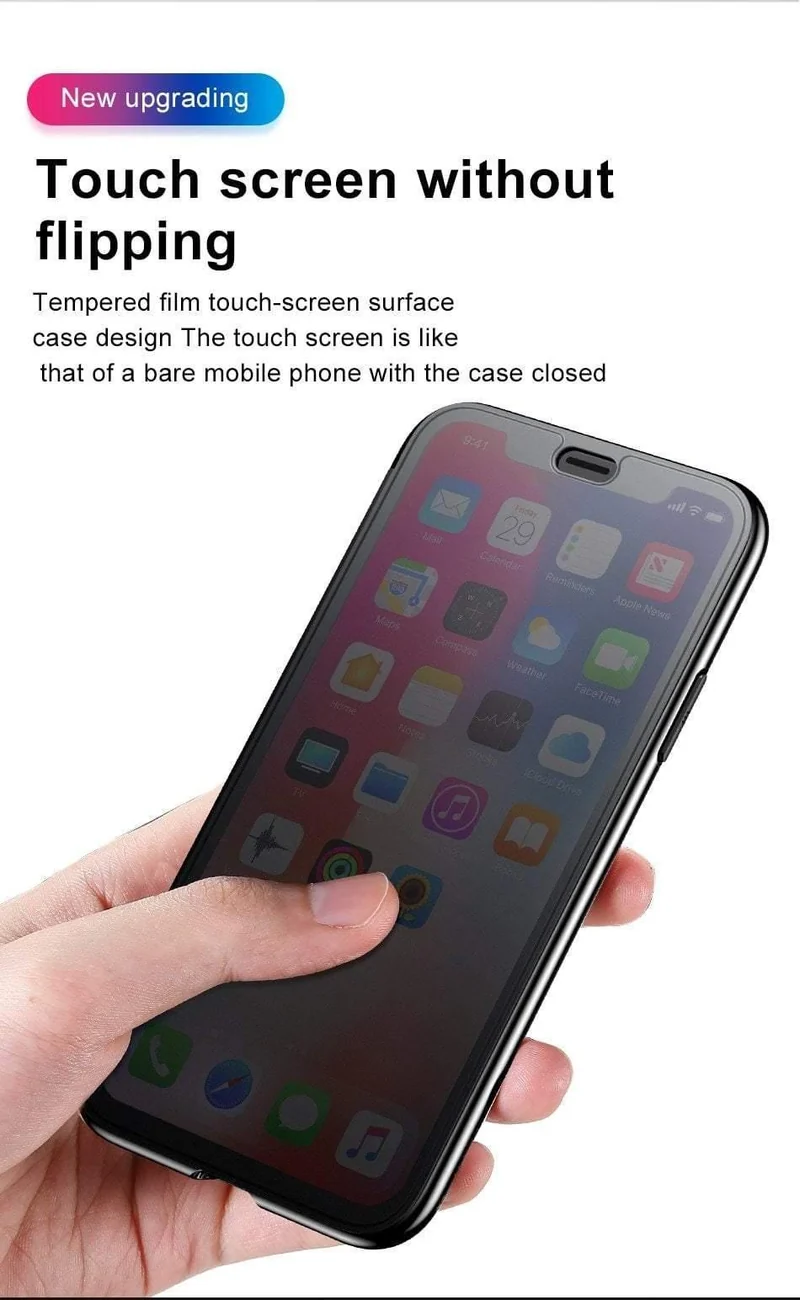 Baseus Luxus-Flip-Hülle aus gehärtetem Glas für iPhone Xs Xs Max 2018 Schicke, vollständige Abdeckung, schützende Telefonhülle für iPhone Xs XR Cover