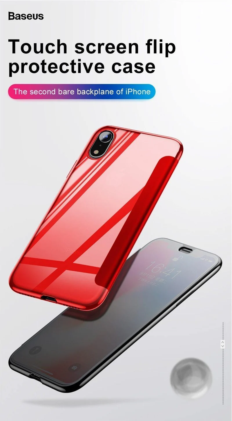 Baseus Luxus-Flip-Hülle aus gehärtetem Glas für iPhone Xs Xs Max 2018 Schicke, vollständige Abdeckung, schützende Telefonhülle für iPhone Xs XR Cover